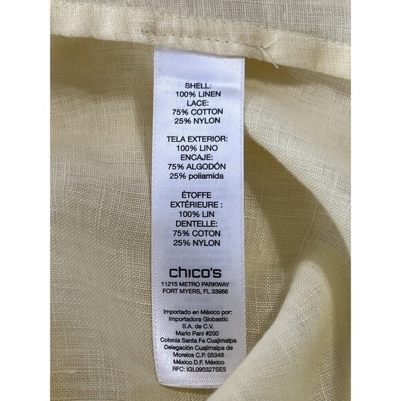 Chicos Womens Top 0 Small Yellow Linen 3/4 Roll Up Sleeve Embroidered Boho - Picture 8 of 9